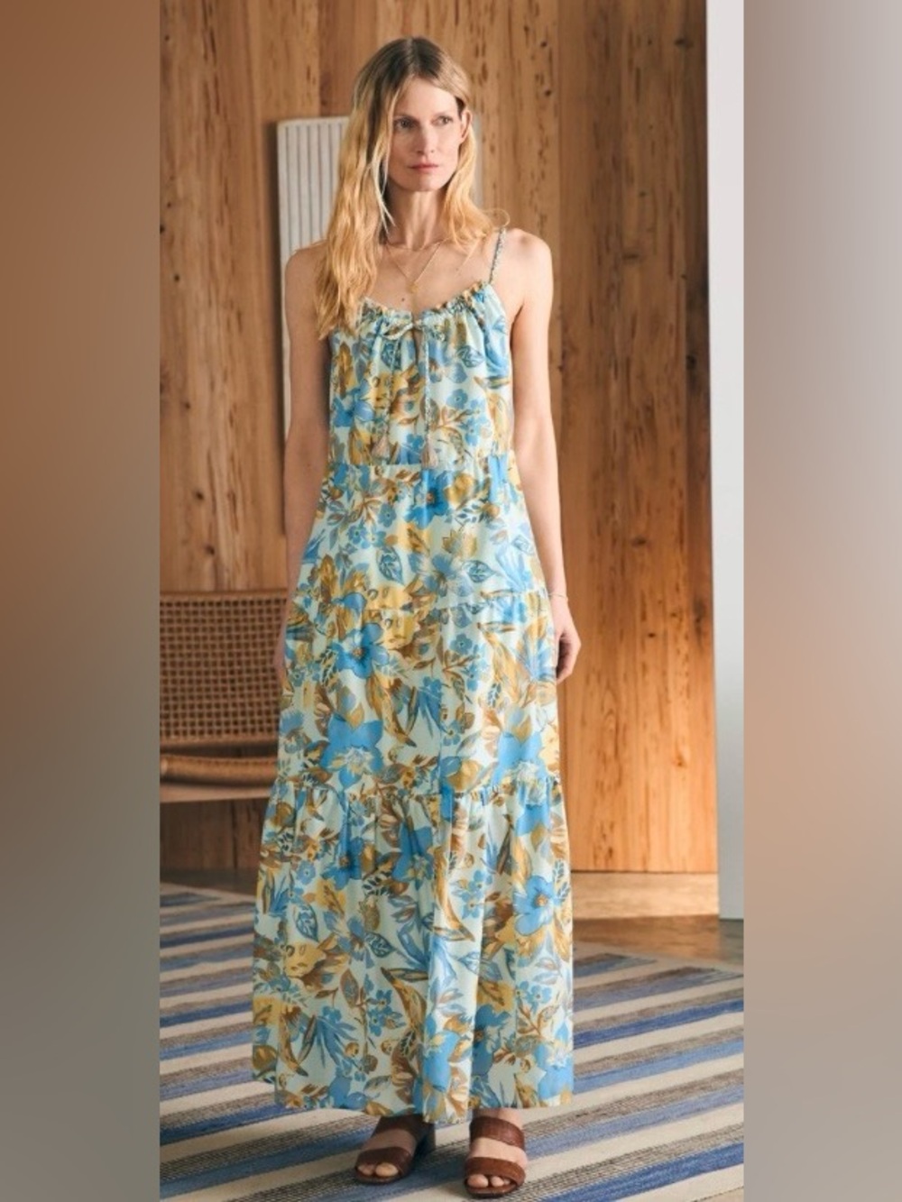 Women’s Faherty Sun Chaser Blue and Gold Floral  Maxi Dress